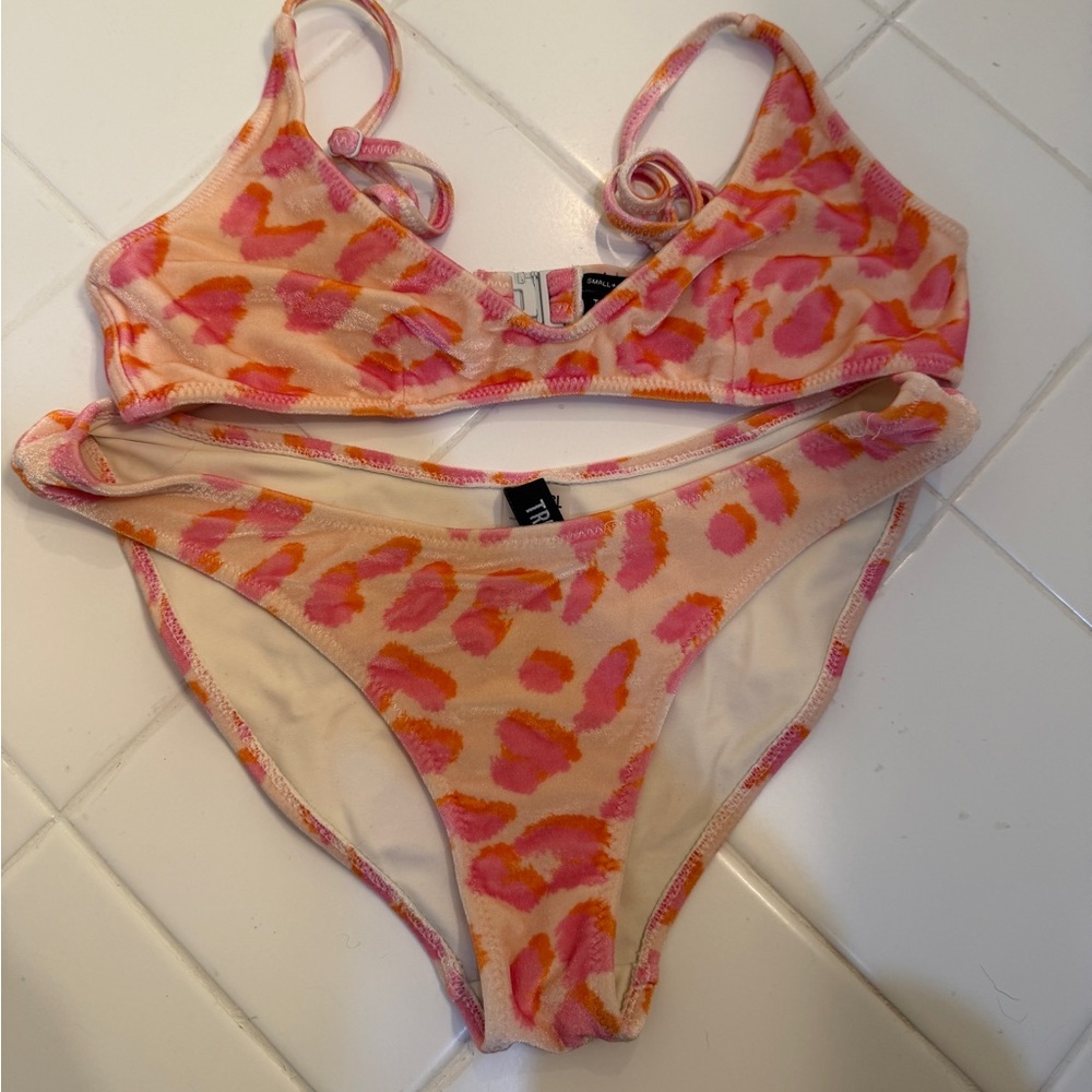 Triangl Swimwear in Pink and Orange Velvet Cheetah Bikini